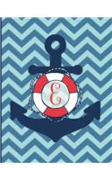 E: Monogram Initial E Notebook - 8.5" x 11" - 100 pages, college ruled - Nautical Chevron Anchor Journal