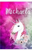 Michaela: Cute Unicorn Notebook Writing Journal for Girls,6x9 dimension-121pages, Personalized With Name, Personalized Writing Journal, Notebook for Women and