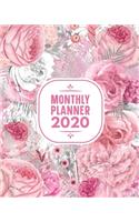 Monthly Planner 2020: 12 Month Calendar Weekly Agenda & Academic Organizer Jan 2020 - Dec 2020 Motivational & Inspirational Quotes Pink Floral: Time Management Journal
