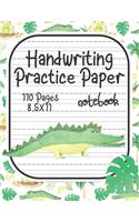 Handwriting Practice Paper: Notebook With Dotted Line Students K-3, 8.5x11 inches, 110 Sheets. For Kids Who love Alligator Reptile Designs.