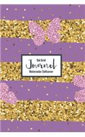 Dot Grid Journal - Dotted Notebook, 6 x 9: Floral Softcover, purple pink glittering butterflies (Flower Journal)