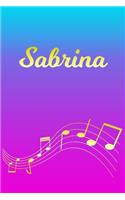 Sabrina: Sheet Music Note Manuscript Notebook Paper - Pink Blue Gold Personalized Letter S Initial Custom First Name Cover - Musician Composer Instrument Com