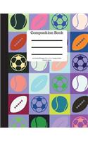 Composition Book 100 Sheet/200 Pages 8.5 X 11 In.-College Ruled Colorful Sports