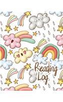 Reading Log: Gift for Book Lovers/ Reading Journal Cute Clowds and Rainbow Doodles Cover Large(8x10), 200 Record Pages