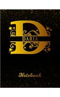 Daria Notebook: Letter D Personalized First Name Personal Writing Notepad Journal Black Gold Glittery Pattern Effect Cover College Ruled Lined Paper for Journalists