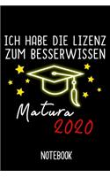Notebook Matura 2020: Notizbuch für Matura Absolventen / DIN A5 - 6x9 Zoll 120 Seiten / Tagebuch oder Notizheft als Geschenk für werdende Studenten zum Studienbeginn