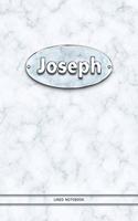 Joseph - Lined Notebook: College Ruled Blank Pages Plus Extra Date Neutral Calendar (12 Months) and Notepad Sketch Designs. Cover Print White Marble Background with Silver-I