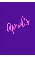 April's Notebook: April 6x9 personalized journal notebook. Attractive girly sassy modern stylish purple pink cover. Arty stylish pretty journal for girls.