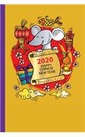 Year of the Rat Lined Notebook for 2020 - Yellow Gold Cover Design with Cartoon Rat and Lucky Symbols for a Happy and Prosperous Chinese New Year