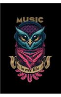 Music Is My Life Owl Journal Notebook, Souvenir Journal Diary