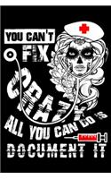 You Can't Fix Crazy all you can go is document it: You Can't Fix Crazy Nurse Journal/Notebook Blank Lined Ruled 6x9 100 Pages