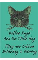 Better Days Are On Their Way - They Are Called Saturday & Sunday: Blank Notebook Journal Ruled 6x9 Gift For Those Cat Lovers