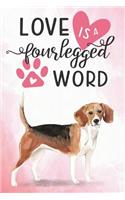 Love Is a Four Legged Word: Beagle Blank Lined College Ruled Notebook for Dog Lovers(3 Dog Mom Diary or Journal)