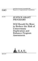 Justice grant programs: DOJ should do more to reduce the risk of unnecessary duplication and enhance program assessment: report to congressional committees.