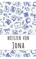 Notizen von Jona: Kariertes Notizbuch mit 5x5 Karomuster für deinen personalisierten Vornamen