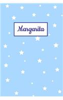 Margarita: Personalized Name Journal. Wide Ruled (Lined) Writing Diary, Composition Book. Baby Blue Stars Cover for Girls, Kids and Teens