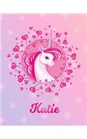 Katie: Unicorn Sheet Music Note Manuscript Notebook Paper - Magical Horse Personalized Letter K Initial Custom First Name Cover - Musician Composer Instrum