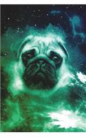 Pugs Journal (Vol 4): Cool Space Pug Lined Composition Book/Diary/Notebook For Students, 6 x 9, 130 Pages, Blue Green