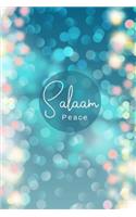 Salaam Peace: A Blank Unlined Muslim Notebook/Journal with Teal Shimmer Effect Cover. Islamic Gift for Teachers, Women & Girls