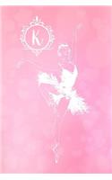 K: Personalized Monogram Ballerina Journal Pink Diary Blank Lined Journaling Pages