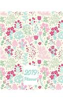 2019 Planner: Calendar with Daily Task Checklist, Organizer, Journal Notebook and Pink Seamless Floral Pattern Cover Design (January 2019 Through December 2019)