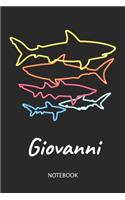 Giovanni - Notebook: Blank Lined Personalized & Customized Name 80s Neon Retro Shark Notebook Journal for Men & Boys. Funny Sharks Desk Accessories Item for 1st Grade / 