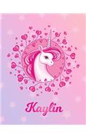 Kaylin: Unicorn Large Blank Primary Handwriting Learn to Write Practice Paper for Girls - Pink Purple Magical Horse Personalized Letter K Initial Custom Fir