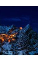 Castelmezzano Italy Winter Village Night Stunning Holiday Travel Snow Italian: Notebook Large Size 8.5 x 11 Ruled 150 Pages Softcover Journal Composition School Exercise Book