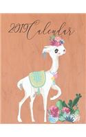 2019 Calendar: Watercoulor Llama with Inspirational Quotes on Peach-Colored Wall Cover