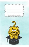 Cursive Handwriting Notebook: Leopard Baby Blue Cover Composition Book Cursive Handwriting Paper Script for children Longhand Joined-up writing for Kids 120 Pages Softcover
