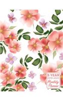 5 Year 2019 - 2023 Monthly Planner: Peach Hibiscus Flowers Calendar and Notebook 8.5x11 144 Pages