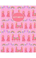 Sketchbook: Cute Pink Llama Unicorn Pattern Sketchbook for Girls & Kids Birthday Gift Ideas, Large Pages Notebook for Doodling, Drawing & Sketching