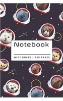 Notebook: Funny Space Dogs Pattern Lined Paperback Notebook.