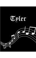 Tyler: Sheet Music Note Manuscript Notebook Paper - Personalized Custom First Name Cover - Musician Composer Instrument Composition Book - 12 Staves a Page