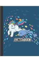 Sketchbook: Cute Blank Notebook for Sketching and Picture Space with Unicorn, Narwhal and Stars, Unlined Paper Book for Drawing, Journaling and Doodling, Perfec