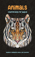 Animals - Coloring Book for adults - Hedgehog, Chimpanzee, Axolotl, Wolf, and more