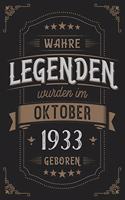 Wahre Legenden wurden im Oktober 1933 geboren: Vintage Geburtstag Notizbuch - individuelles Geschenk für Notizen, Zeichnungen und Erinnerungen - liniert mit 100 Seiten