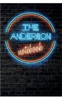 The ANDERSON Notebook: Vintage Blank Ruled Personalized & Custom Neon Sign Name Dotted Notebook Journal for Boys & Men. Wall Background. Funny Desk Accessories. Retro Back