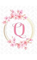 Q: Blank Line Monogram Initial Floral Notebook (8.5 X 11 - 110 Pages)