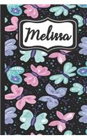 Melissa: Personalized Named Journal Notebook Pretty Butterfly Cover for Women and Girls Lined Pages