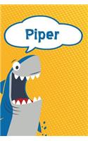 Piper: Personalized Shark Handwriting Practice Paper for Kids Notebook 120 Pages 6x9