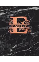 Emily: Personalized Journal Notebook for Women or Girls. Monogram Initial E with Name. Black Marble & Rose Gold Cover. 8.5 X 11 110 Pages Lined Journal Pap