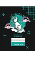 Unicorn Square Grid, Graph Paper Composition Notebook, 100 Sheets, Large 8 x 10 Inch, Quad Ruled Black Cover