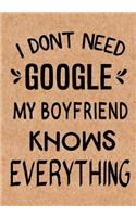 I Don't Need Google My Boyfriend Knows Everything: Journal, Diary, Inspirational Lined Writing Notebook - Funny girlfriend or boyfriend birthday gifts ideas - humoros gag gift for man & women