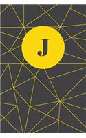 Monogram Initial J Notebook: Yellow and Dark Grey Geometric, Wide Ruled Notebook for Women, 120 Pages, 6x9