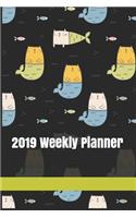 2019 Weekly Planner: Mercat Blue Yellow ( 2-Weeks Spread/7-Days Page )