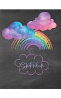 Sketchbook: 8.5 x 11 120 Page Sketchbook for Girls Chalkboard Rainbow Clouds Doodle Sketch Drawing Journal