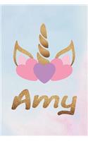 Amy: Personalized First Name Unicorn Gift Birthday Girl Notebook Journal 104 Pages