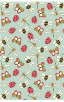 Journal Notebook Dragonflies, Bees and Ladybugs Pattern - Green