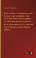 Relazione valutazione sommaria prospetto di reparto ec. per la costruzione della strada proposta dal Comune di Caprese che dalla Provinciale della Libbia presso Monte Acuto condurrebbe direttamente alla Pieve S. Stefano traversando il Comune suddet